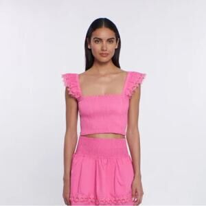 Peixoto Revolve shirred top in pink short sleeves women's size Large